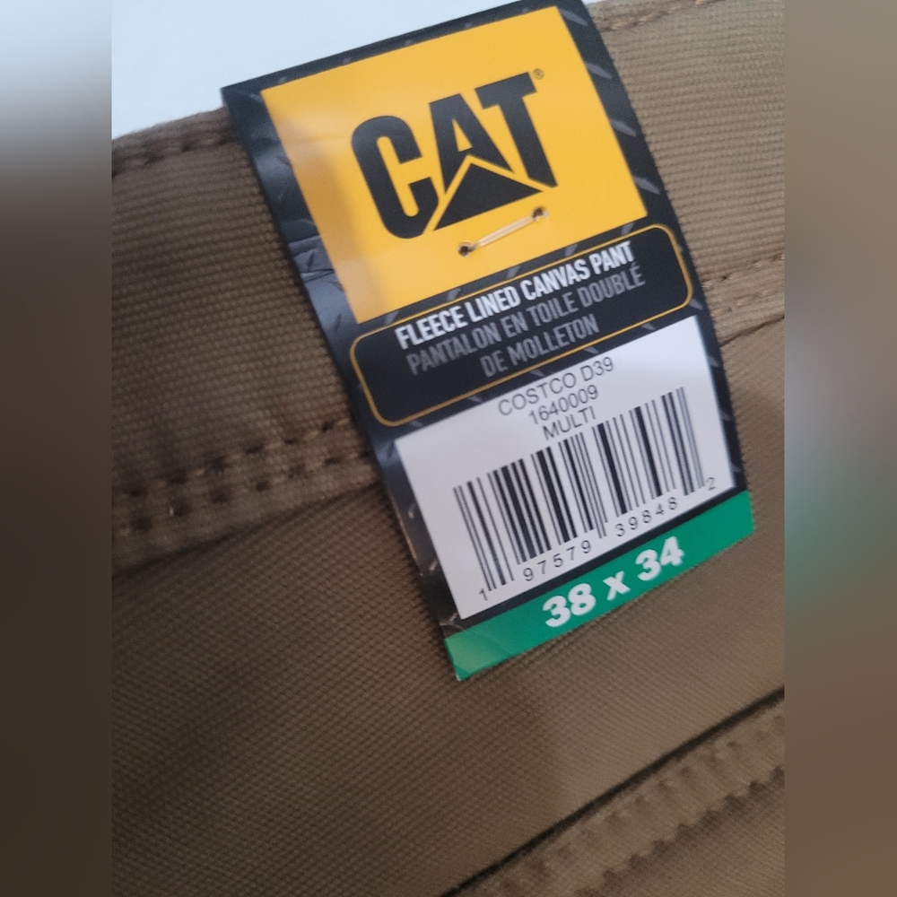 CAT Caterpillar Fleece Lined Work Pants Mens 38 x 34 Canvas Insulated Color Tan - Picture 7 of 7